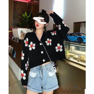 Áo Khoác Cardigan Dệt Kim Tay Dài Cổ Chữ V In Họa Tiết Hoa Dành Cho Nữ Laa8-Yh