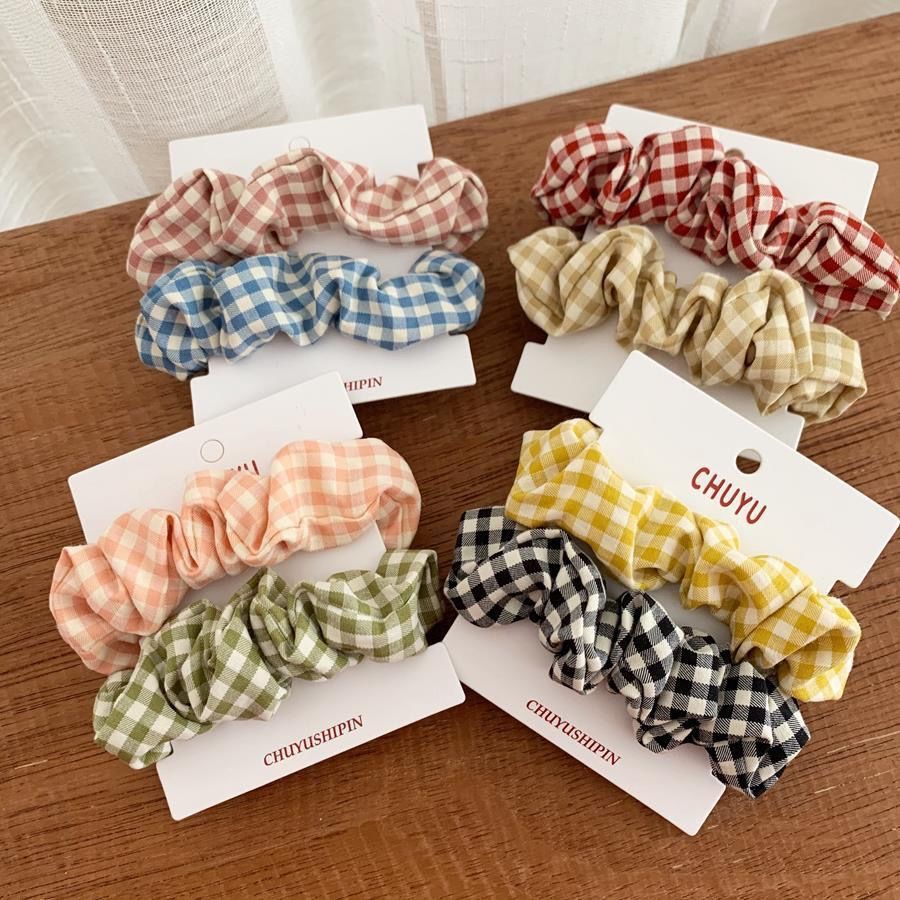 Set 2 Dây Buộc Tóc Scrunchies Caro Bản Nhỏ Hàn Quốc - DT61