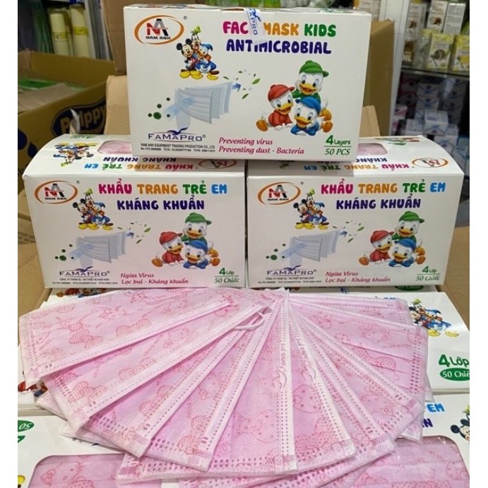 (Made in Vietnam) Khẩu trang trẻ em 4 lớp kháng khuẩn cao cấp Famapro (Cty Nam Anh) (Cho Bé từ 4 tuổi trở lên)