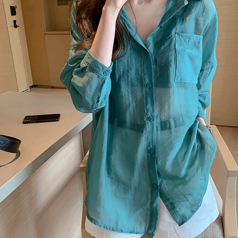 Áo sơ mi tay dài phối nút thiết kế oversized cho phái nữ