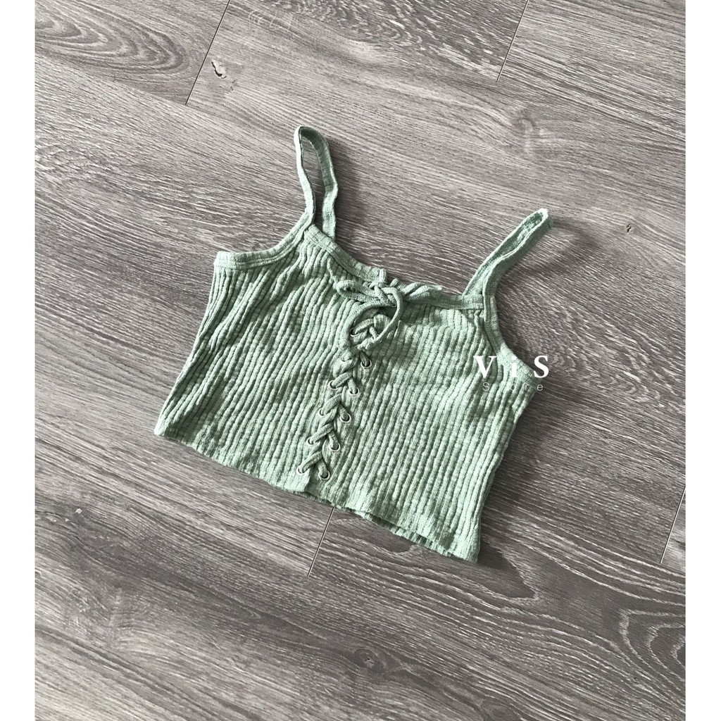 ÁO HAI DÂY CROPTOP XANH RÊU NỮ VNXK