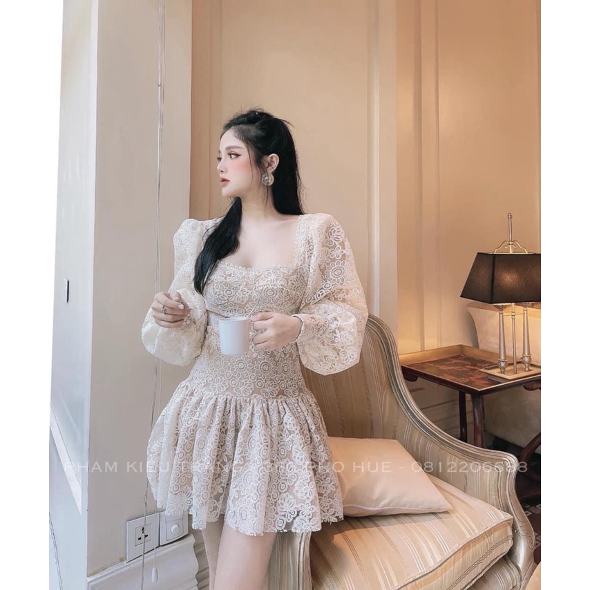 (Mẫu Mới) Đầm Ren Lót Da Dáng Xòe Siêu Tôn Dáng UP Valentina Shop