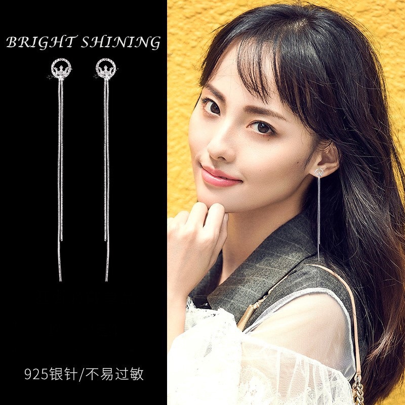 Bông Tai Hình Vương Miện Đính Đá Phong Cách Hàn Quốc