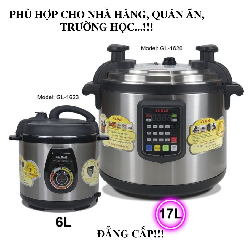 Nồi áp suất điện dung tích từ 6 lít đến 17 lít bẳng điều kiển bằng tiếng việt dùng cho gia đình, nhà hàng, quán ăn...