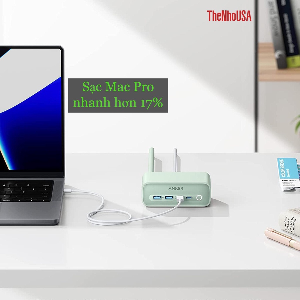 Củ sạc nhanh kiêm ổ cắm điện Anker 525 Charging Station GaN 6 in 1 67W - 2C2A + 2AC - PD3.0/PPS/QC3.0 - A91C0