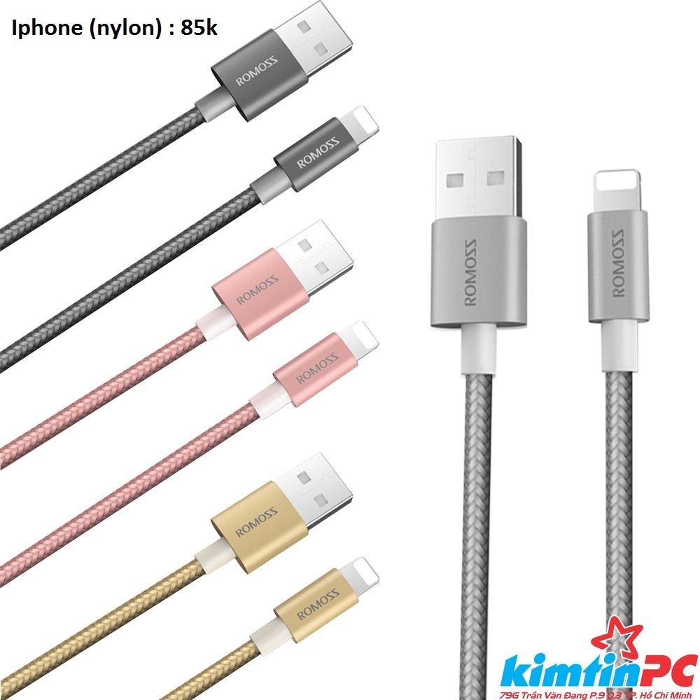 Cáp sạc lightning iPhone/iPad nylon Romoss 1M