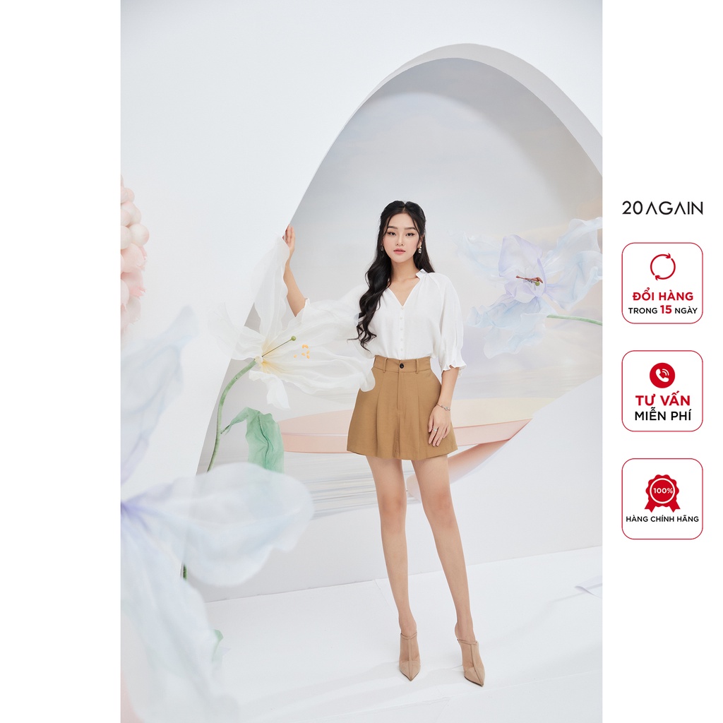 Áo sơ mi tay lỡ bo chun 20Again, thiết kế cúc đính độc đáo, sành điệu ASA2452
