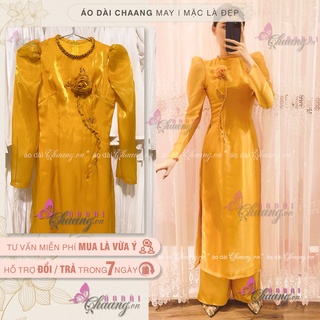 Áo dài cách tân nữ cao cấp_Chaang_May áo dài tết cổ tròn hoa thủ công áo dài 4 tà