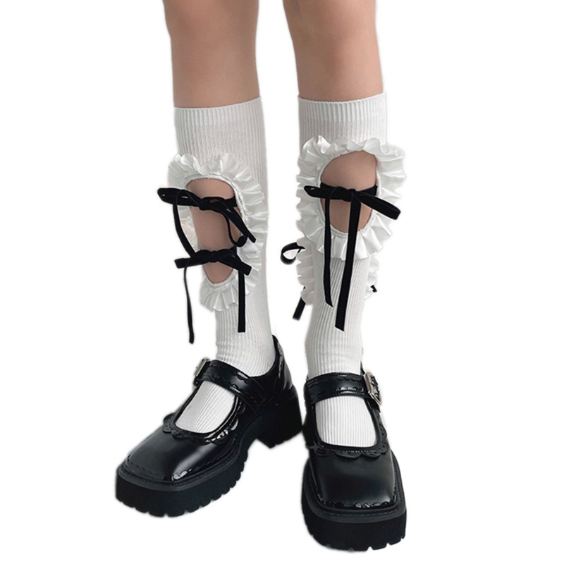 Youyo Vớ Ống Chân Phối Ren Lỗ Rỗng Đính Nơ Phong Cách Harajuku Nhật Bản Cho Nữ Sinh
