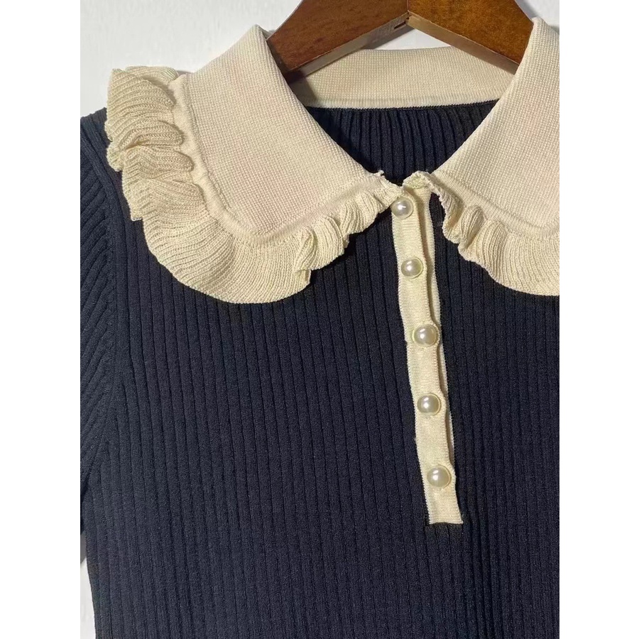 PYAE Sandro 2021 autumn and winter new women's women's wooden ear doll collar knitwear slim fit elegant top