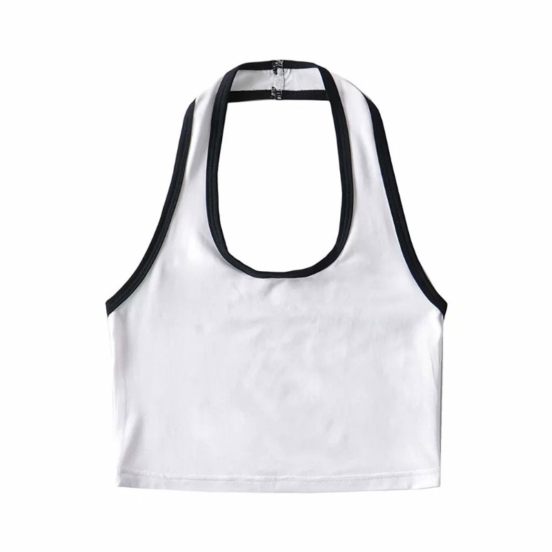 Áo Croptop Không Tay Cổ Chữ U Khoét Sâu Hở Lưng Màu Sắc Tương Phản Thời Trang Mùa Hè Quyến Rũ Cho Nữ