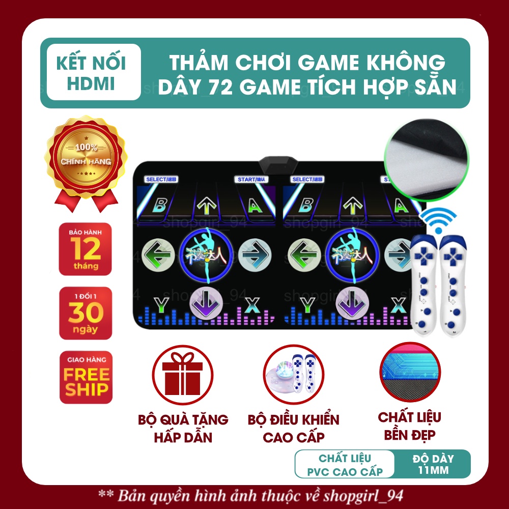 Thảm nhảy Audition, thảm chơi game kết nối tivi cao cấp, kết nối HDMI không dây, chất liệu PVC dày 11mm