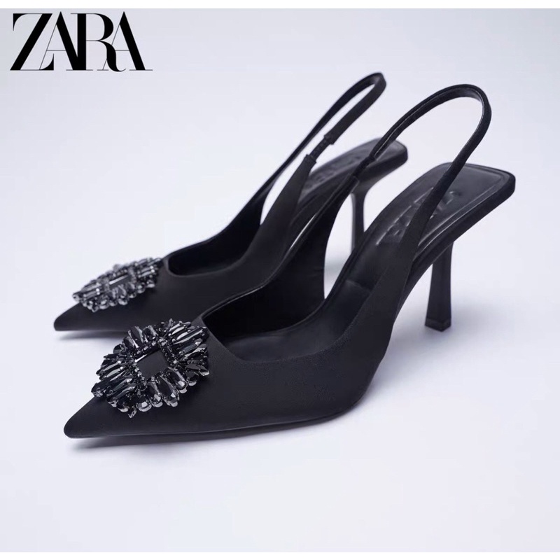 Dép cao gót. Dép sandal zara hoa đá gót 7p . FULLBOX (video thật)