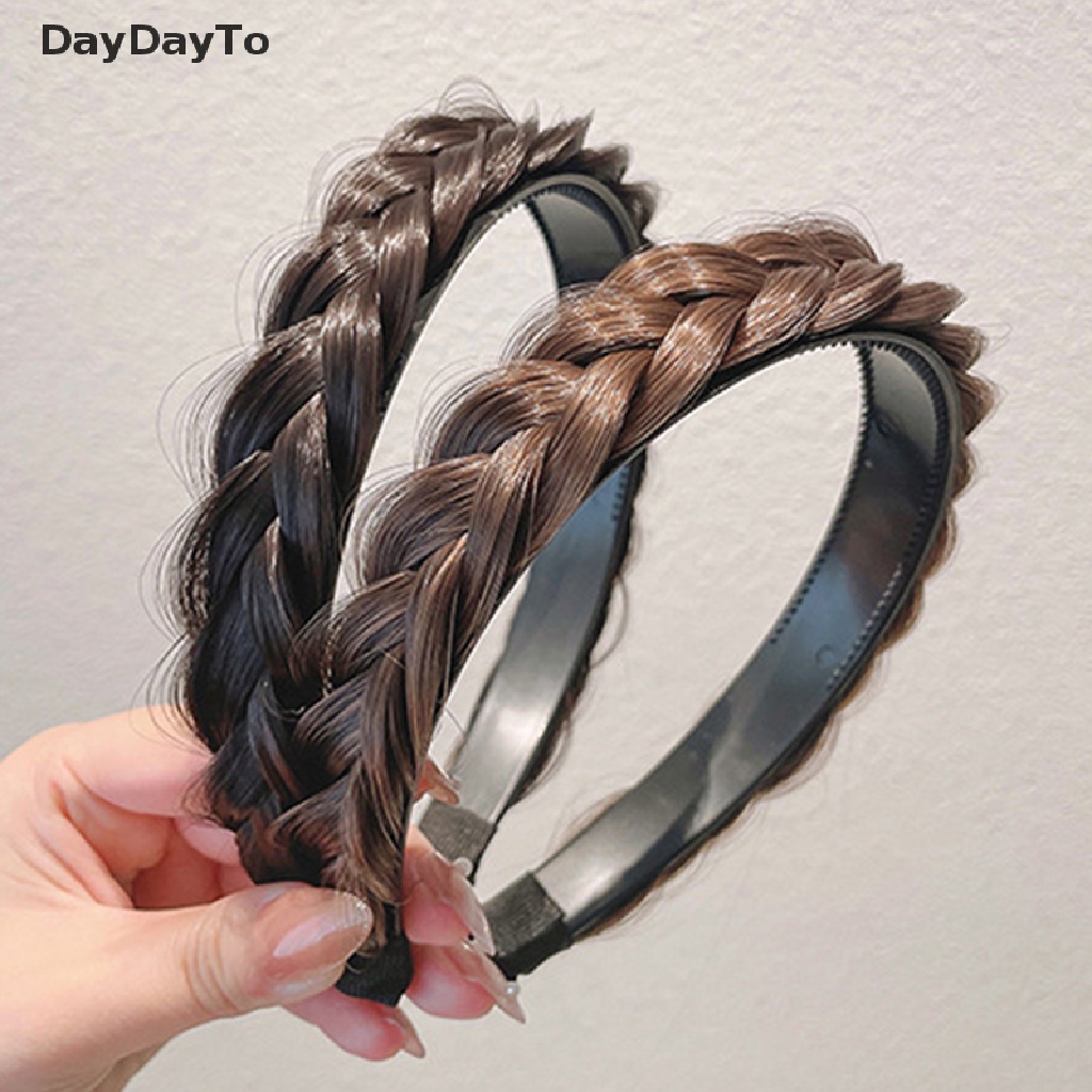 DayDayTo Lazy Wig Twist Headbands for Women Wide Fishbone Braids Hairbands Handmade Retro .