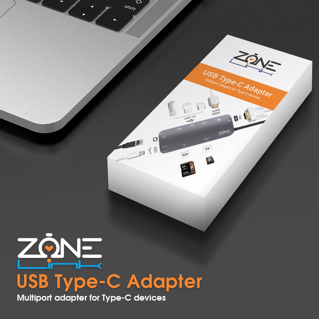 Cổng chuyển đổi USB TYpe C ZONELINK Z9IN1 (Type C to HDMI, USB, HDMI, SD, LAN)