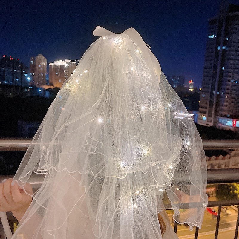 Khăn voan MANYUE hai lớp thắt nơ dạ quang thời trang dành cho nữ
