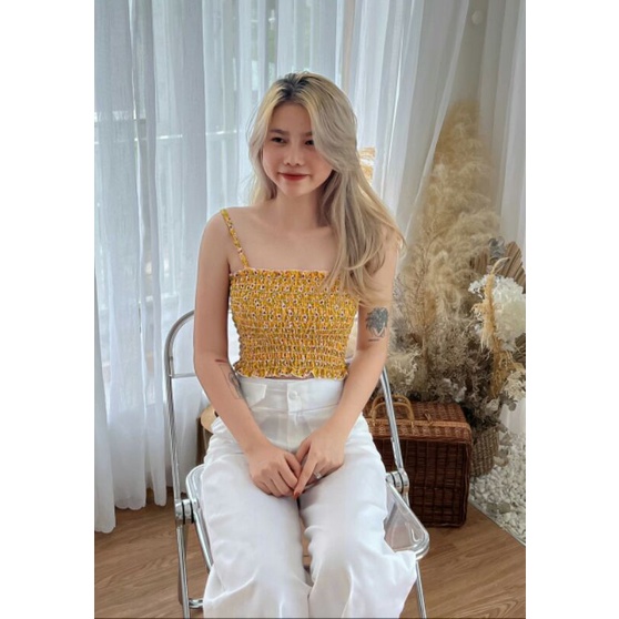 Áo hai dây voan hoa nhún co giản tốt phong cách dễ thương cá tính TV-fashion