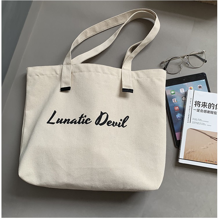 Túi tote túi vải canvas có khóa miệng ngăn phụ bên trong phong cách Hàn Quốc hợp thời trang