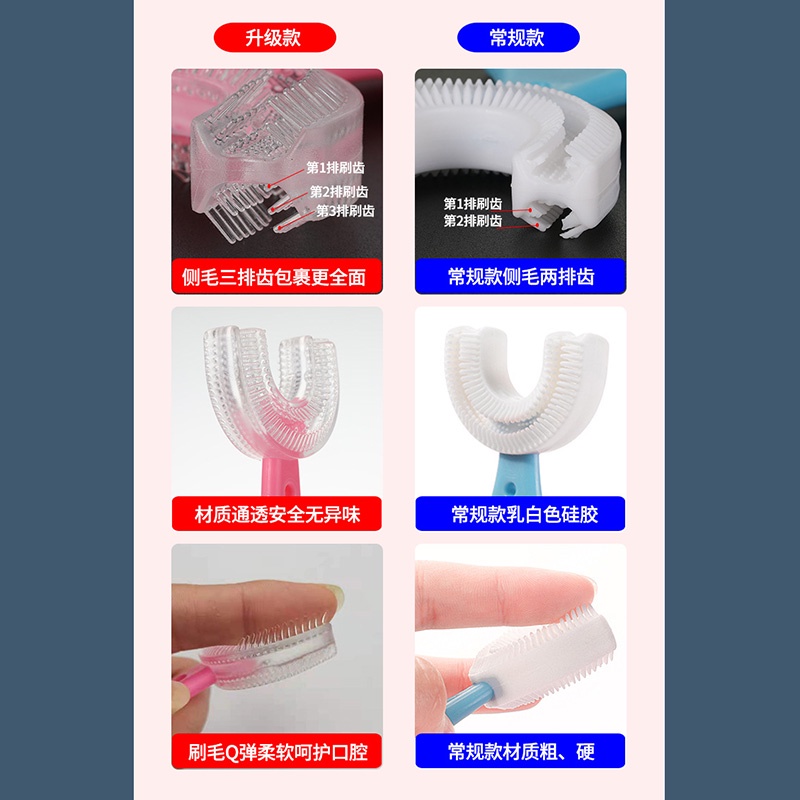 Bàn chải đánh răng chữ U bằng silicon có tay cầm nhiều màu cho bé 2-12 tuổi