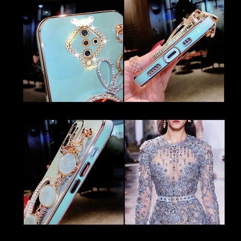 Ốp Điện Thoại Họa Tiết Thỏ Gắn Kèm Gương Trang Điểm Và Dây Đeo Tay Cho Vivo S1 Pro