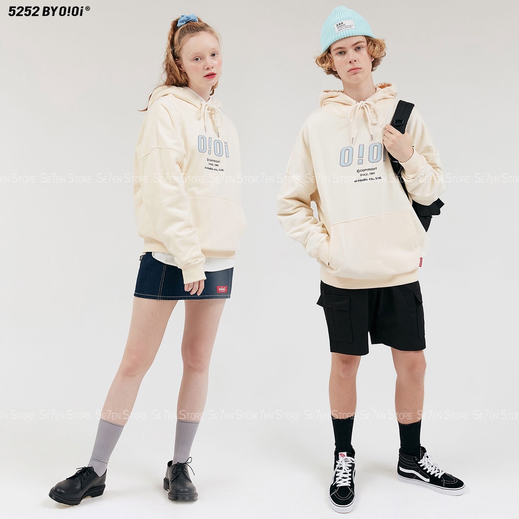 Áo Hoodie OIOI 5252 Nỉ Bông form rộng Unisex nam nữ phong cách Hàn Quốc hai màu tím khoai môn và trắng Cream