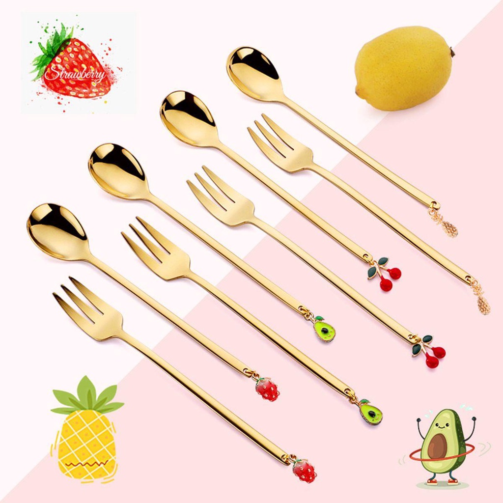 Muỗng Cà Phê / Nĩa Cán Dài Hình Trái Cây Dễ Thương