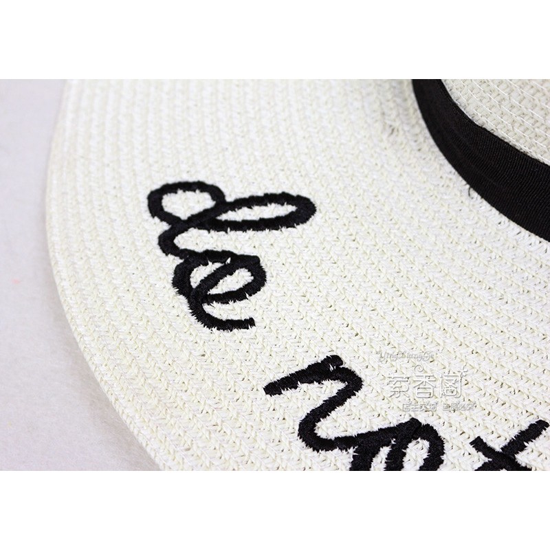 Mũ cói vành to Đi biển Thêu chữ Mùa Hè Hàn Quốc Nón cói Rộng vành In chữ Chống Nắng Đi du lịch Thời trang
