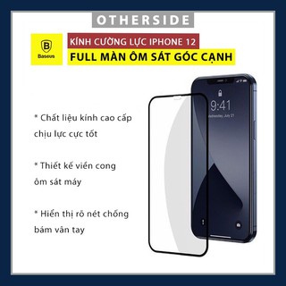 [2 KÍNH/1 HỘP] KÍNH CƯỜNG LỰC IPHONE 12 PRO MAX CHỐNG VÂN TAY FULL VIỀN ÔM SÁT CẠNH BASEUS 0.3MM FULL SCREEN CURVED