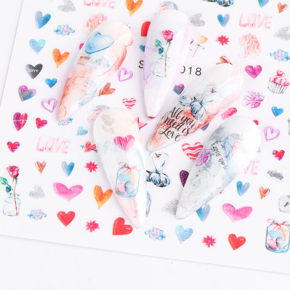 Nhãn Dán Móng Tay Tự Dính Hình Trái Tim Lấp Lánh Dễ Thương