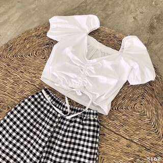 Set áo croptop quần kẻ caro