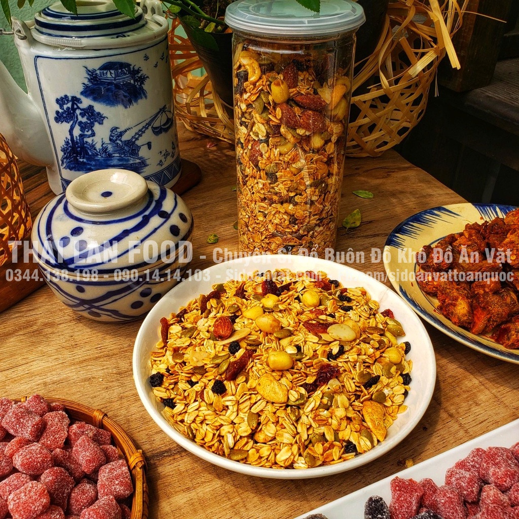 Granola Siêu Hạt Sấy Mật Ong - Ăn Kiêng Giảm Cân - Siêu Ngon - Lon 500Gram