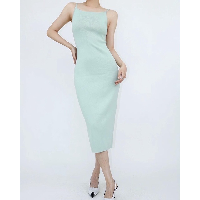 SALE Đầm 2 dây cổ yếm khoét lưng dệt kim màu pastel mùa hè