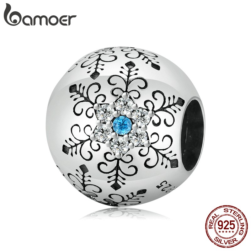 Hạt xỏ Bamoer BSC513 bằng bạc họa tiết hoa tuyết làm vòng tay thời trang DIY