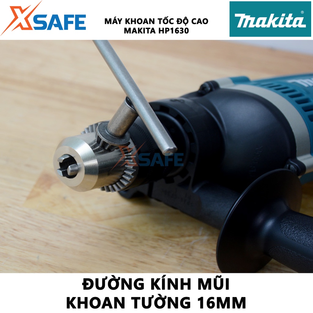 Máy khoan búa điện cầm tay MAKITA HP1630 710W, tốc độ không tải 3200v/p, khoan tường(16mm), gỗ(30mm), thép(13mm) - xsafe