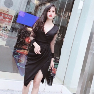 Đầm dự tiệc tay phối lưới bi sang trọng + Ảnh thật