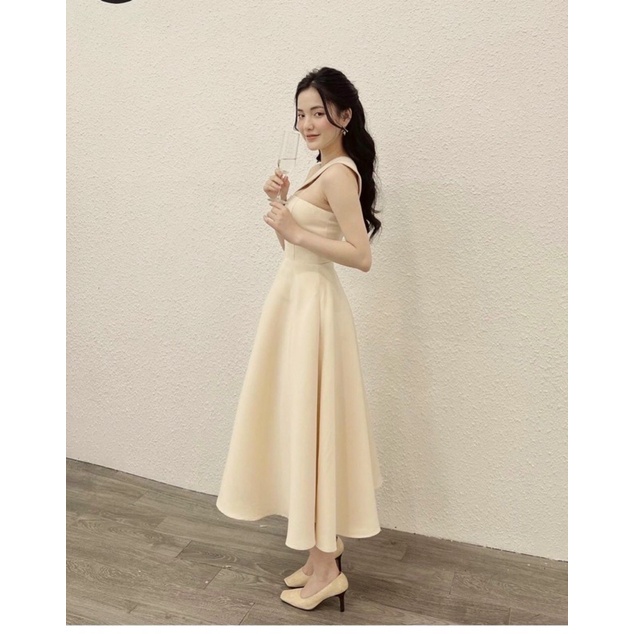 ĐẦM MIDI NUDE CHÉO VAI