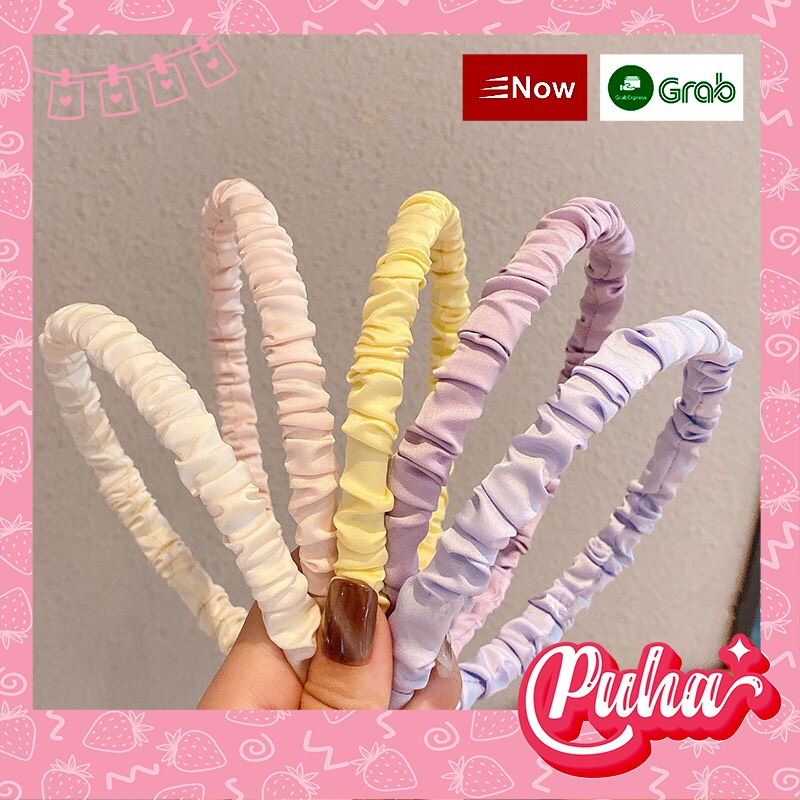 Băng đô tóc bờm cài tóc Puha vải satin nhún bèo siêu xinh dễ thương cute, Puhashop