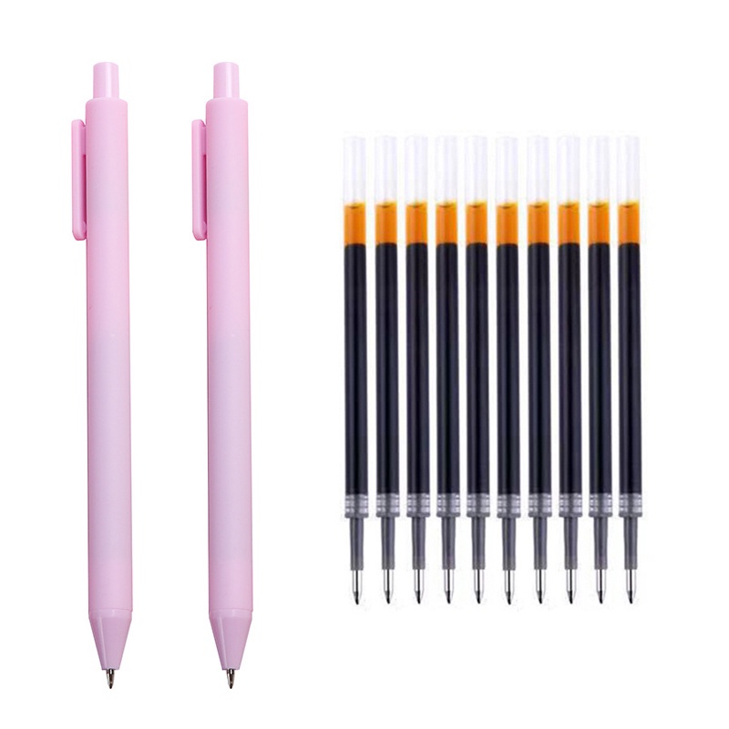 Set 2 bút mực gel ngòi 0.5mm kèm 10 ruột bút thay thế tiện lợi