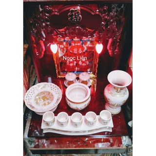 BÀN THỜ VÁN NGANG 37CM [GỒM 7 MÓN HỒNG PHẤN]