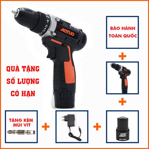 Máy khoan pin aotuo 12V - Bắt vít dùng pin cầm tay giá rẻ - 2 tốc độ 2 pin