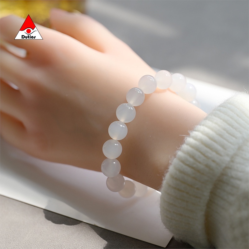 Vòng tay Dutios chuỗi hạt đá Mã Não nhân tạo hạt 8ly trắng đục đủ size VDT001