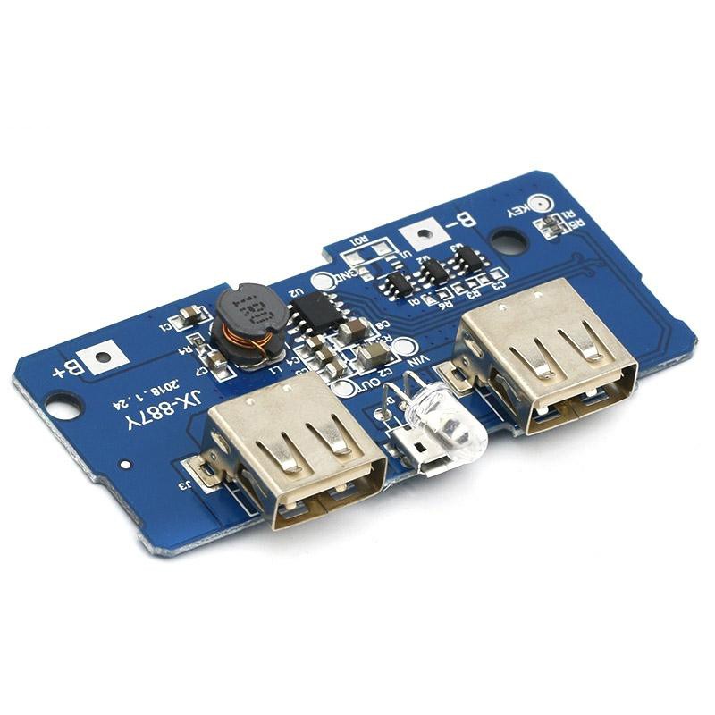 18650 Dual Micro USB 3.7V đến 5V 2A Boost Ngân hàng điện di động Bộ sạc pin lithium Bảng mạch PCB Tự làm 18650 Mô-đun bước lên với Led