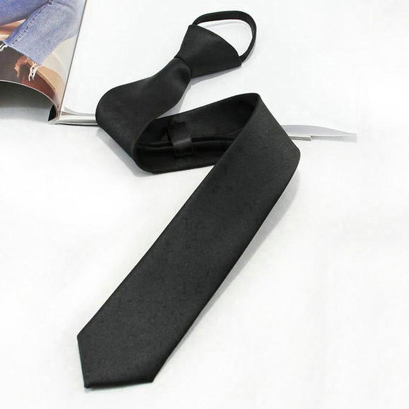 Cà Vạt Lụa Màu Đen Trơn Có Khóa Kéo Điều Chỉnh Được Dành Cho Nam Nữ