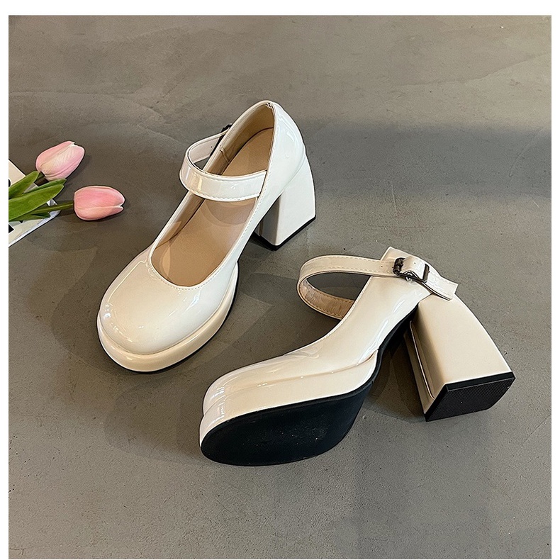 Giày Lolita nữ - Mary Jane cao gót gài khuy đế vuông mũi tròn cao 8cm chuẩn hàng quảng châu