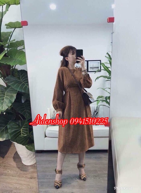 Váy bầu xinh thu đông Aidenshop đầm bầu thời trang nhung 45-70kg