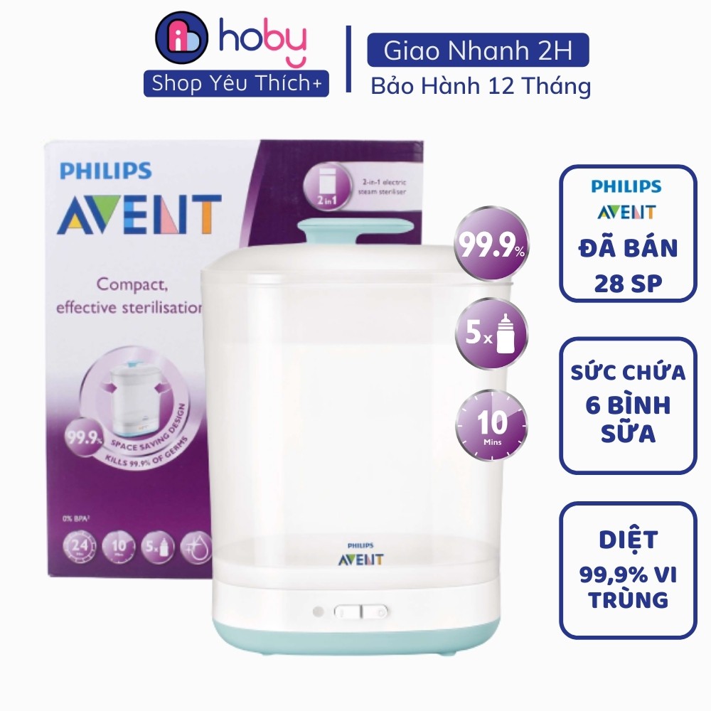 Máy tiệt trùng hơi nước Philips Avent 2 in 1 - Tiệt trùng công nghệ mới. Bảo hành theo hãng 12 tháng [HOBY]