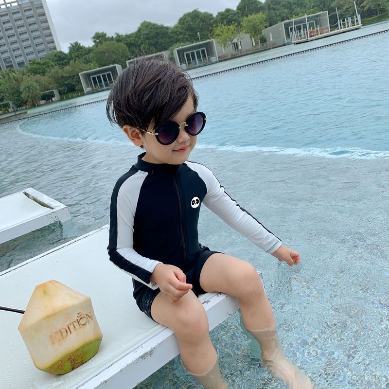 Bộ Đồ Bơi Liền Thân Dài Tay Chống Nắng Nhanh Khô Phong Cách Hàn Quốc Cho Bé Trai