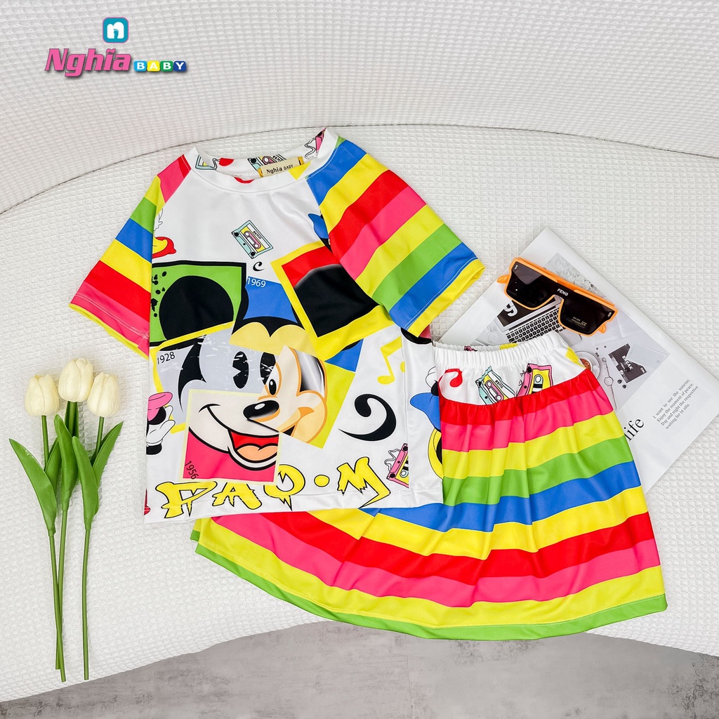 Set bộ chân váy có quần trong thun lạnh in hình hoạt hình NGHĨA BABY dành cho bé gái!