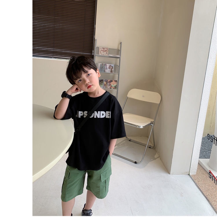 Áo thun cotton tay ngắn dáng rộng phong cách Hàn Quốc thời trang mùa hè 2021 cho bé trai