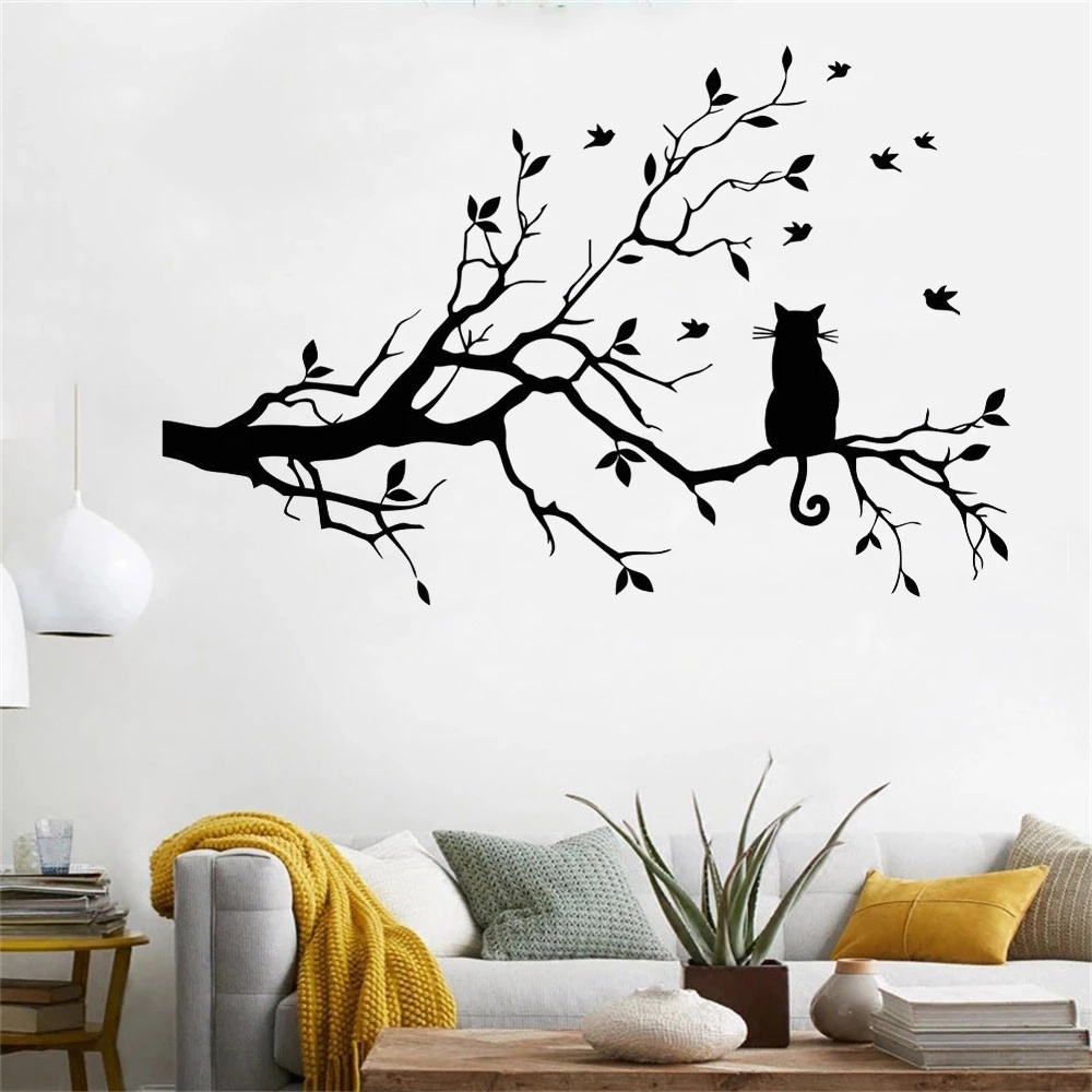 Miếng Dán Tường Hình Mèo Trên Cành Cây
